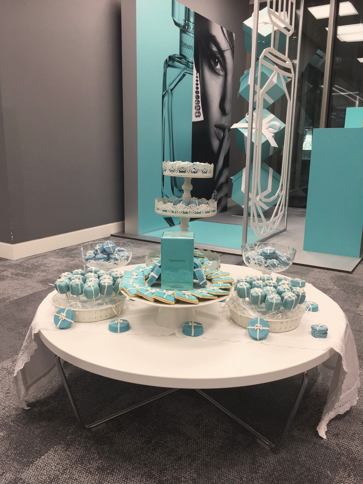 Tiffany & Co. dessert table of blue gift-box sweets