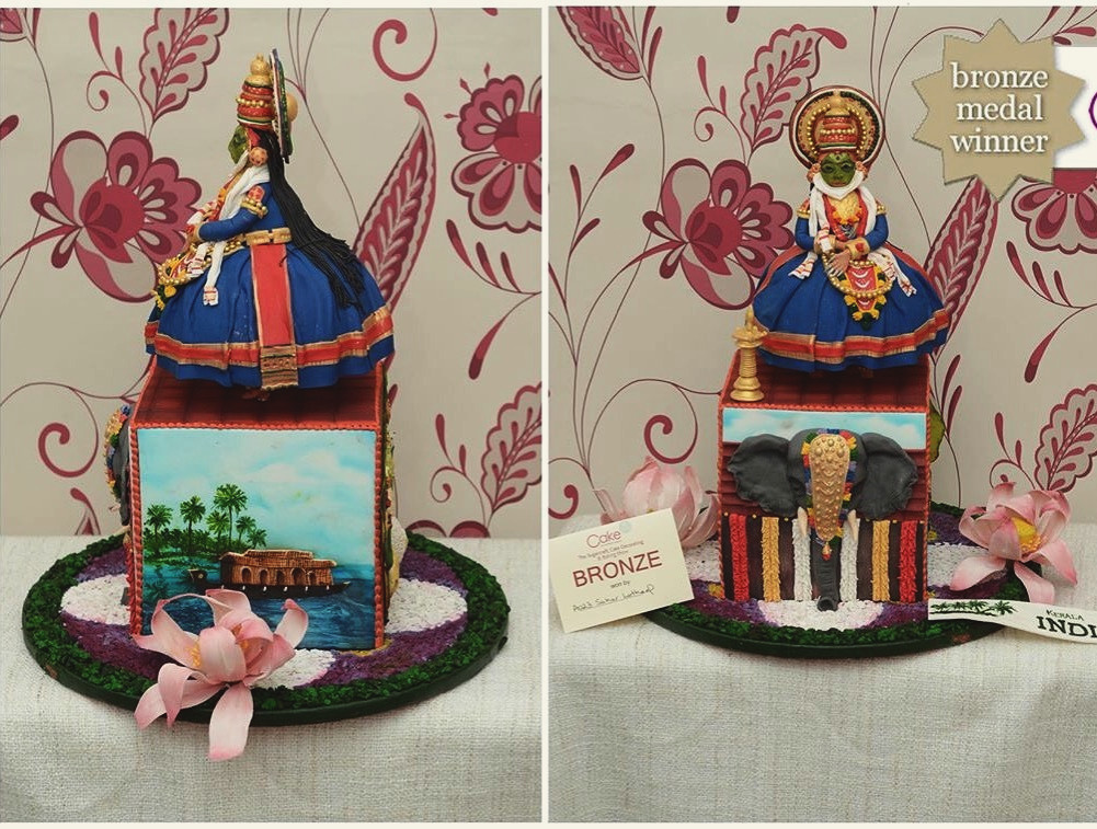 Side and front views of the Kathakali dancer cake